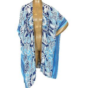 Woven Heart Kimono Women's One-Size Blues & White Beach BOHO #344D